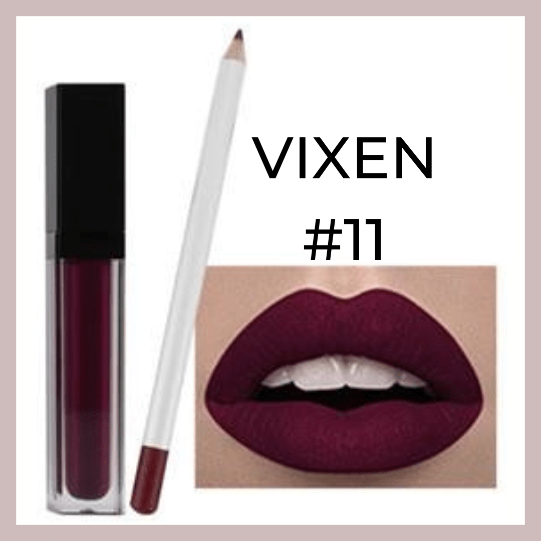 Vixen Dark Purple Matte Liquid Lipstick and Lip Liner Lip Kit