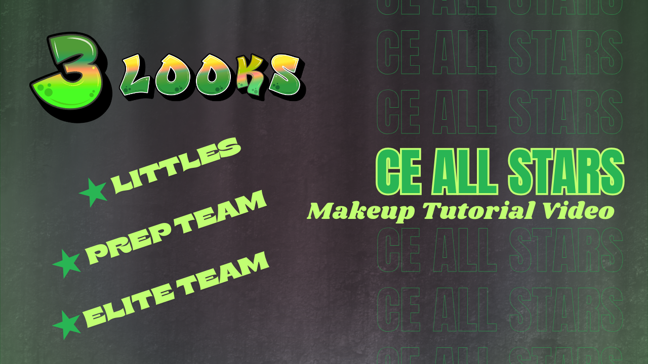 CE All Stars Cheer Makeup Tutorial: Silver Sparkle, Neon Green Glitter, Green Smokey Eye & Red Lip