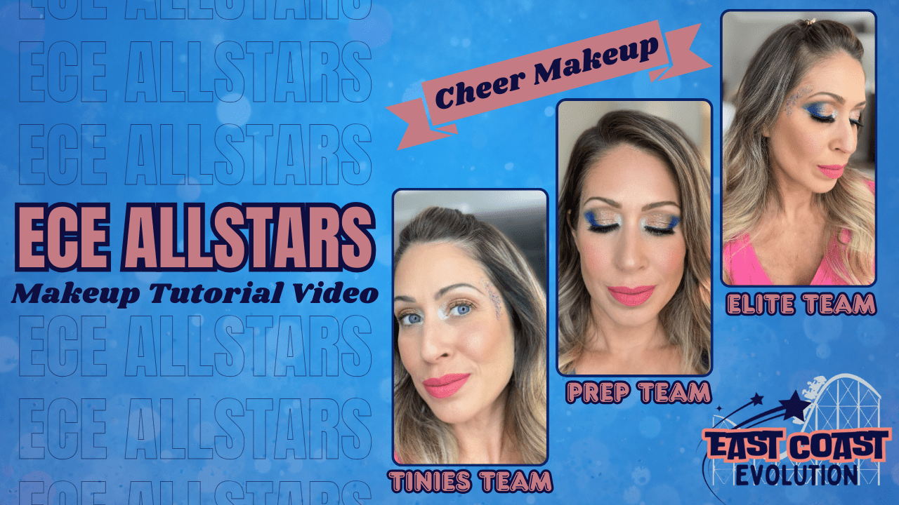 ECE Cheer Makeup Tutorial Video - Dark Blue & Soft Shimmer Smokey Eye, Matte Lip & Rose Gold Mega Glitter - Glam Game Beauty