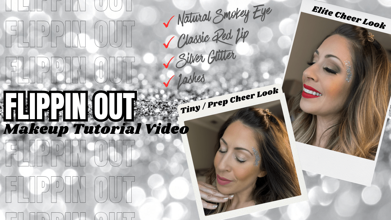 Flippin Out Cheer Makeup Tutorial – Tiny, Prep & Elite Looks | Natural Smokey Eye with a Classic Red Lip, Silver Chunky Glitter & Lashes - Glam Game Beauty