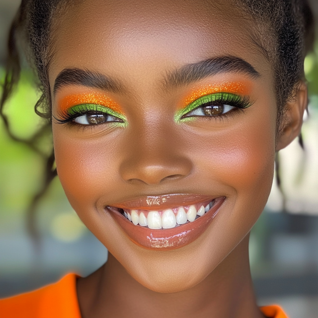 Glam Game Beauty green and orange Eyeshadow model 3 square.png__PID:8f40358b-f675-42b4-bbf0-d67bc0ffdc2b