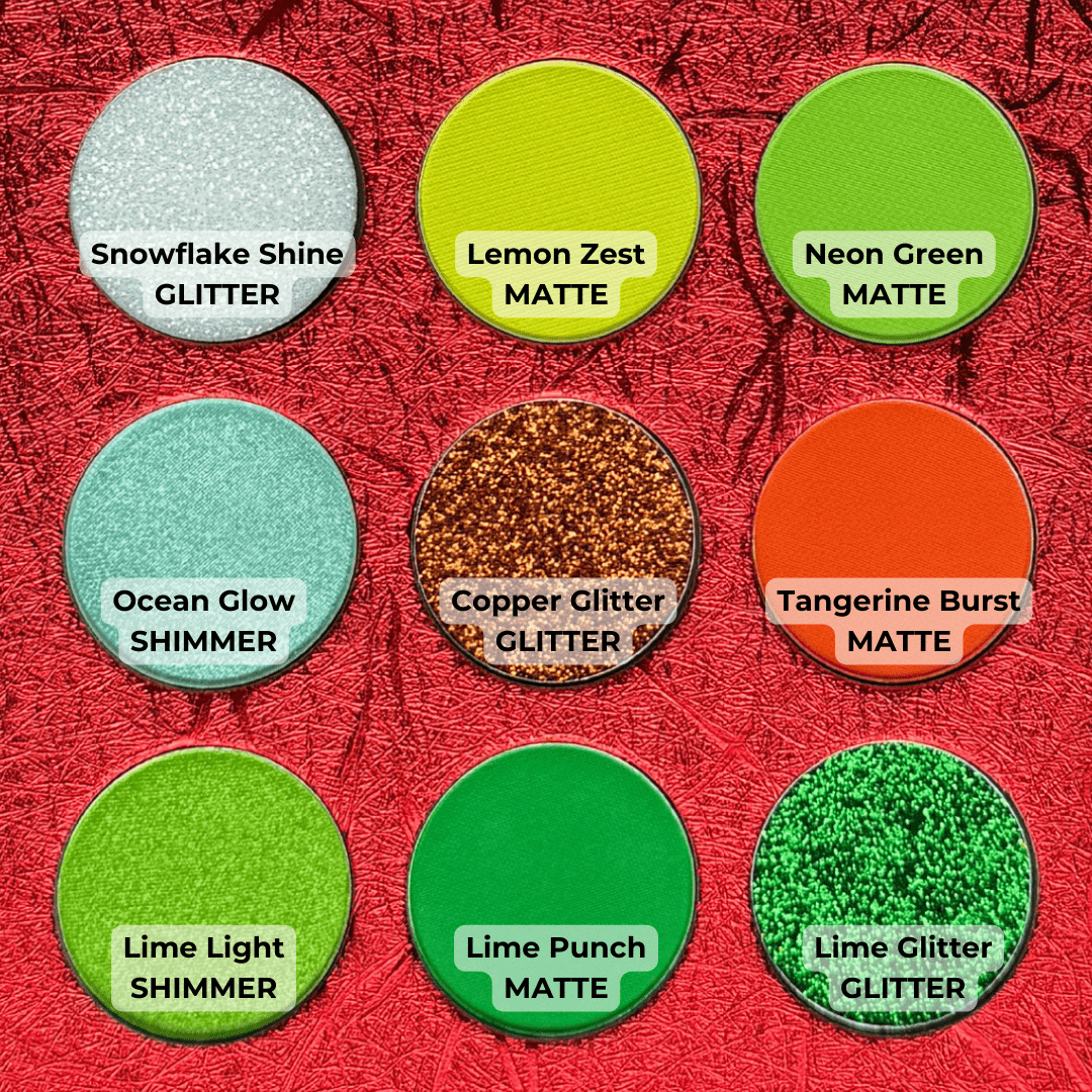 Cheerleader Eyeshadow Palette – Green & Orange Glitter, Shimmer & Matte Makeup - GlamGameBeauty.com