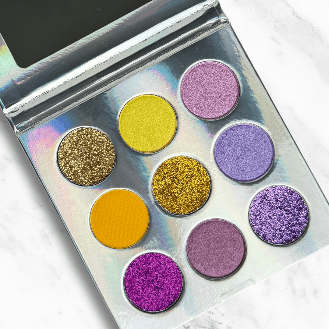 Cheerleader Eyeshadow Palette – Purple & Gold Glitter, Shimmer & Matte Makeup - GlamGameBeauty.com