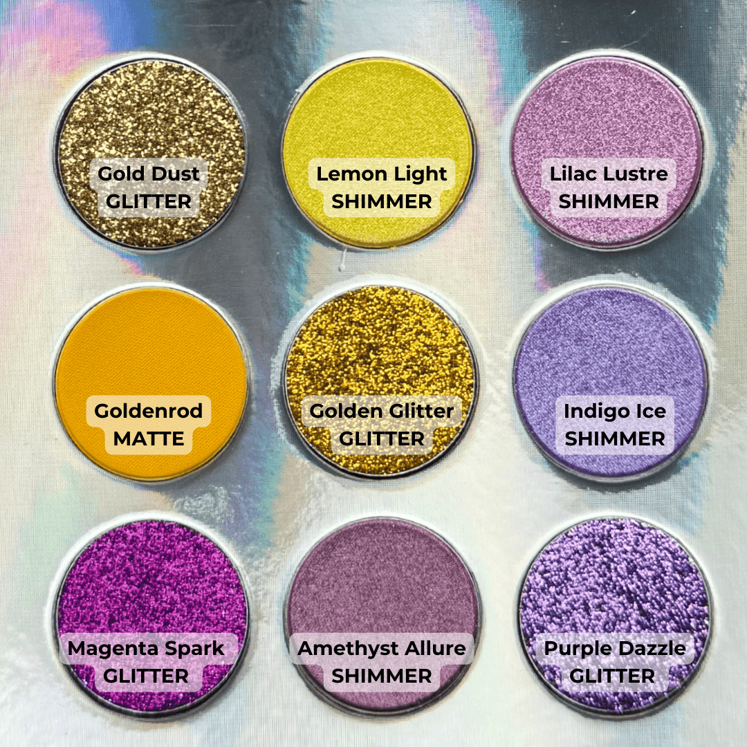 Cheerleader Eyeshadow Palette – Purple & Gold Glitter, Shimmer & Matte Makeup - GlamGameBeauty.com