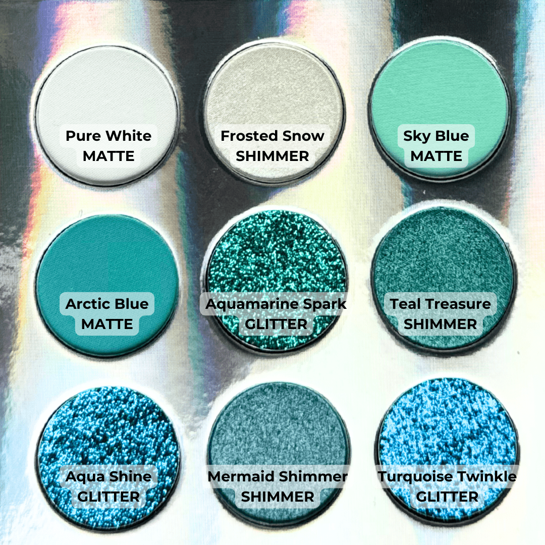 Cheerleader Eyeshadow Palette – Teal & Turquoise Glitter, Shimmer & Matte Makeup - GlamGameBeauty.com