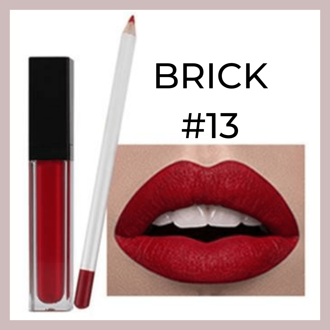 Brick Red Matte Liquid Lipstick and Lip Liner Lip Kit