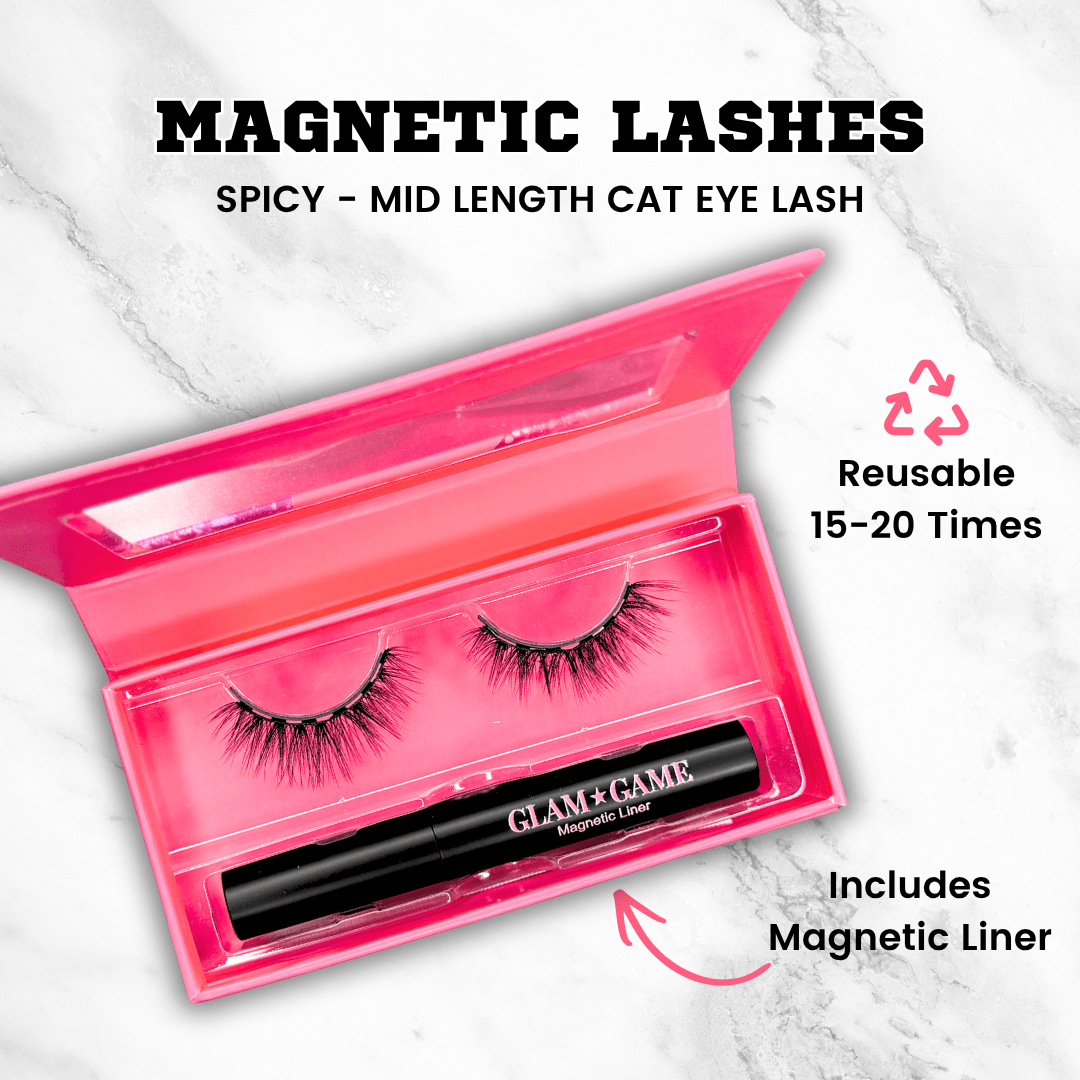 Spicy Magnetic Lash & Liner Set – Full-Length Wispy Cat Eye for Cheerleaders - Glam Game Beauty